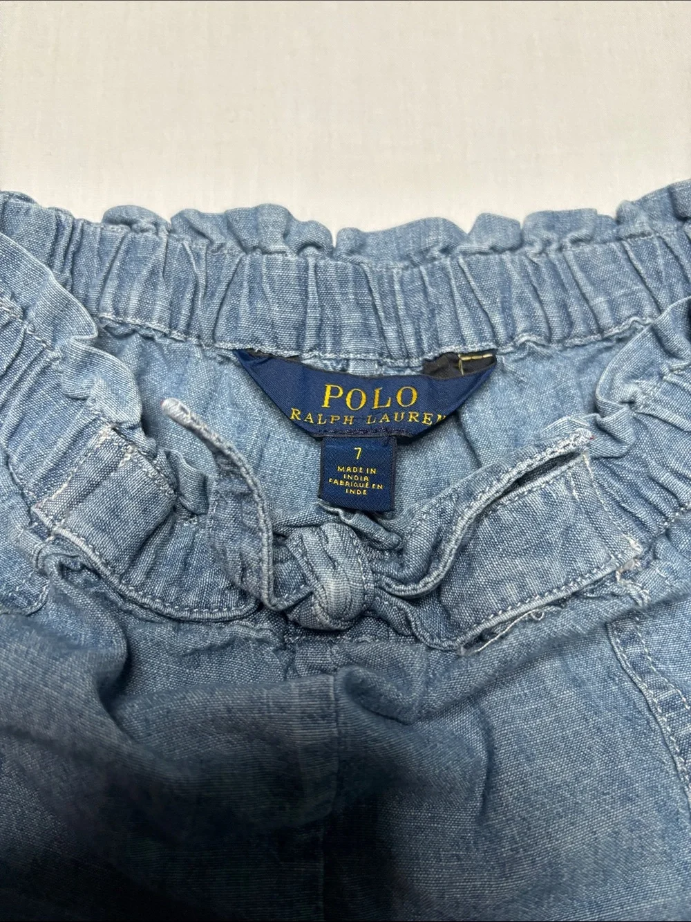 Casual Denim Blue girls  Paperbag Waist Shorts